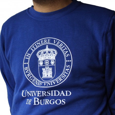 Sudadera básica unisex escudo azul UBU detalle