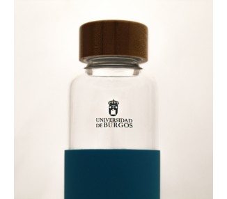 Botella de borosilicato turquesa detalle